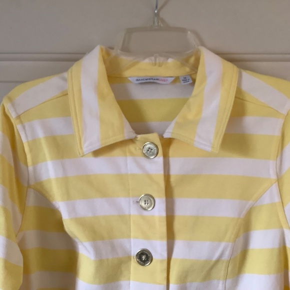 Isaac Mizrahi Striped Button Front Knit Jacket Yellow SZ M - Picture 3 of 16